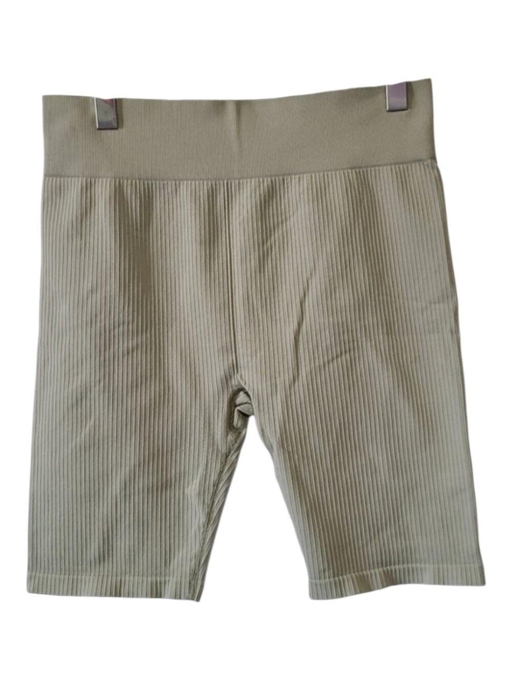 Sage Green Ribbed High Waisted Bike Shorts Sz L Yoga Gym Activewear Running Gym